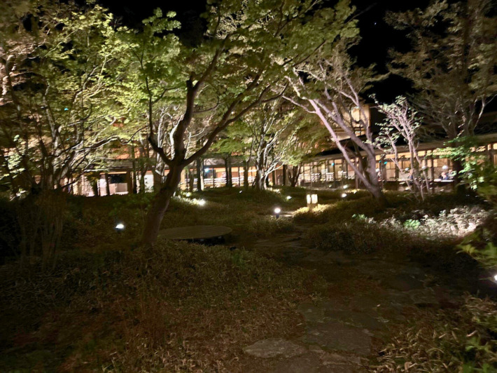 界 鬼怒川 夜の中庭